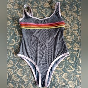 Rip curl blue/rainbow stripe cheeky one piece vintage look like new.